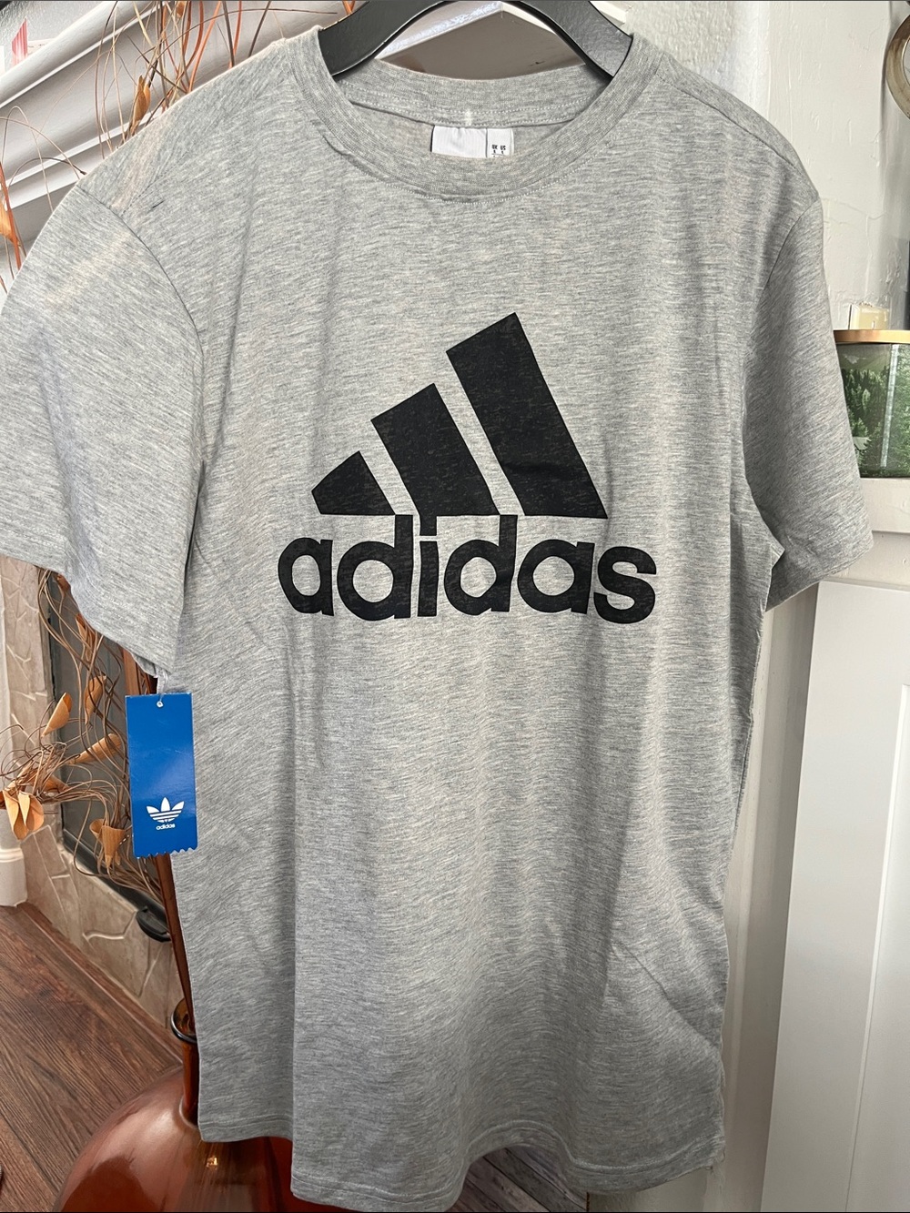 adidas Light Gray Crewneck Tee with Black Logo
